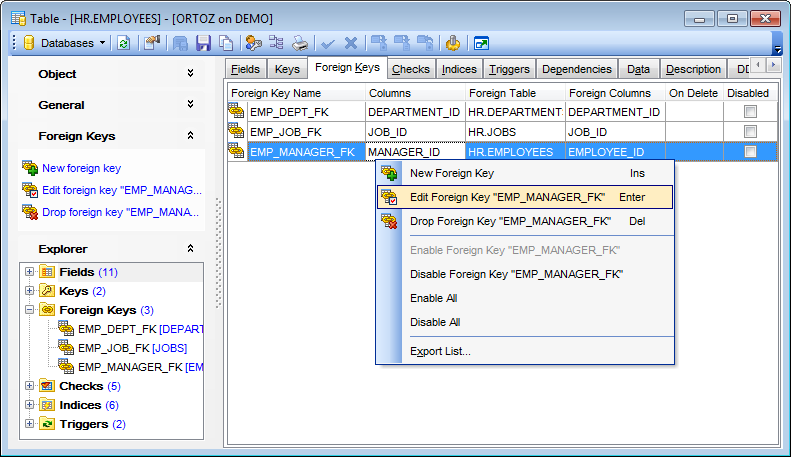 Oracle отключить foreign key